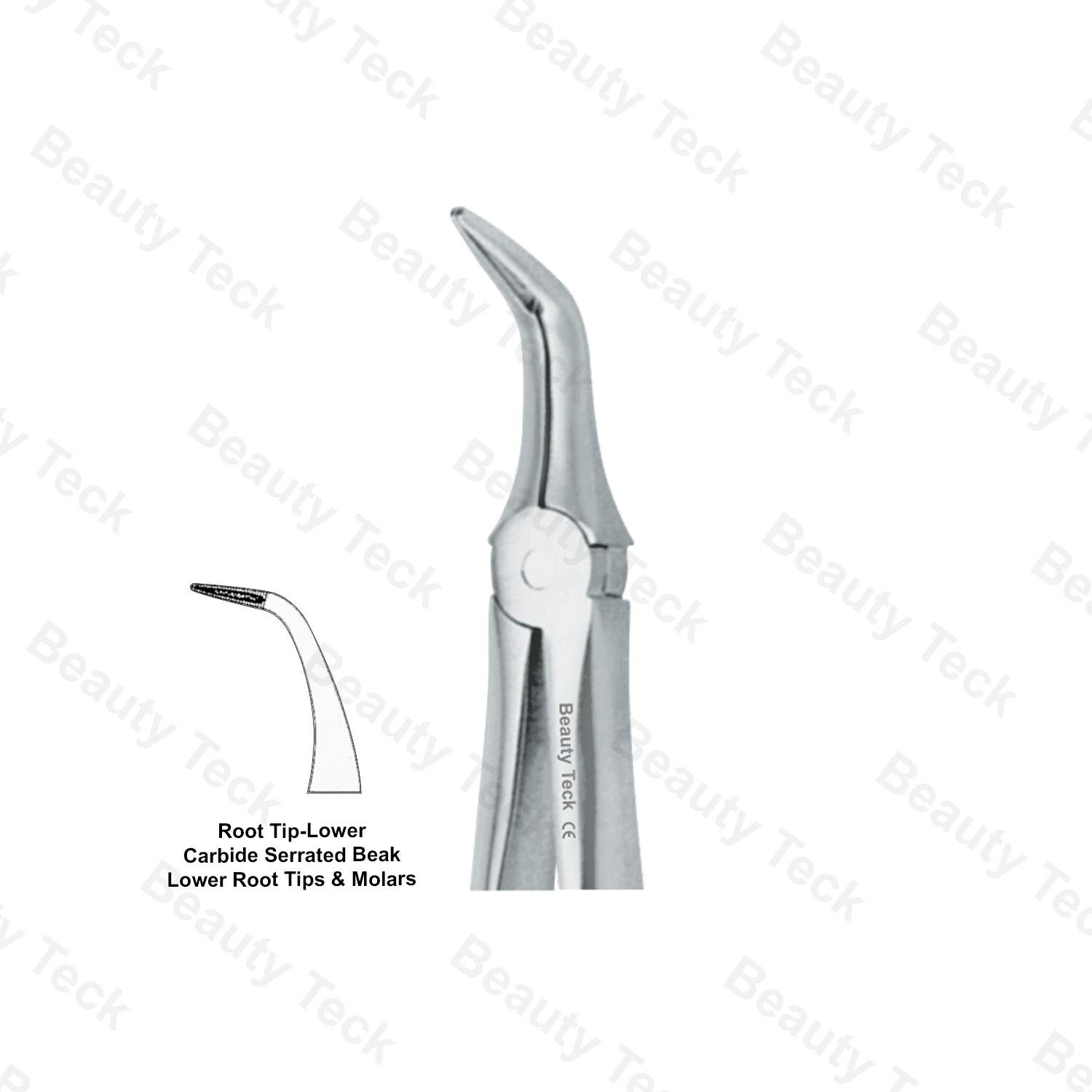 EXTRACTING FORCEPS  AMERICAN PATTERN  (CARBIDE SERRATED BEAK LOWER ROOT TIPS & MOLARS ROOT TIP LOWER