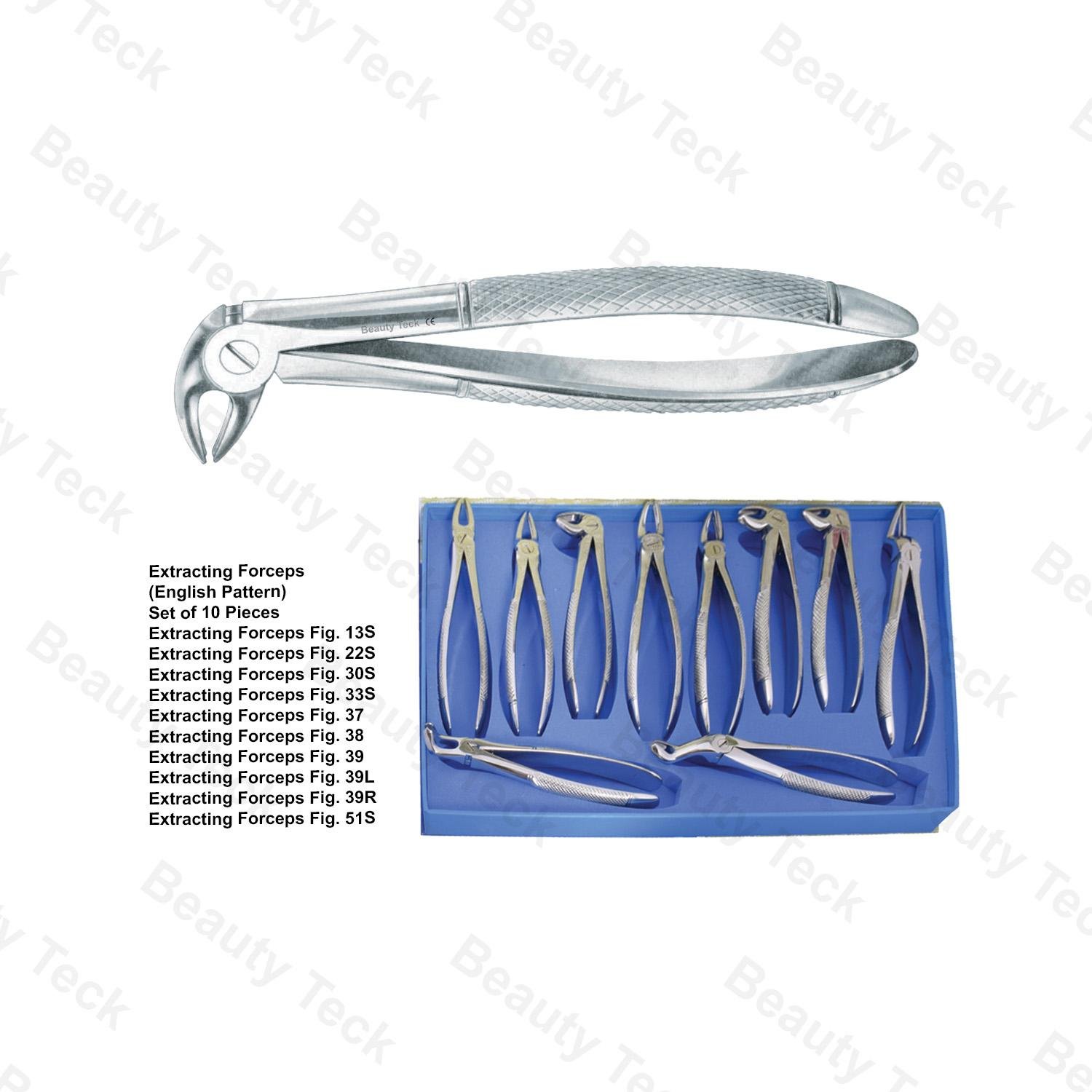 EXTRACTING FORCEPS ENGLISH PATTERN (SET OF 10 PIECES, FIG NO. 13S, 22S, 30S, 33S, 37, 38, 39, 39L, 3