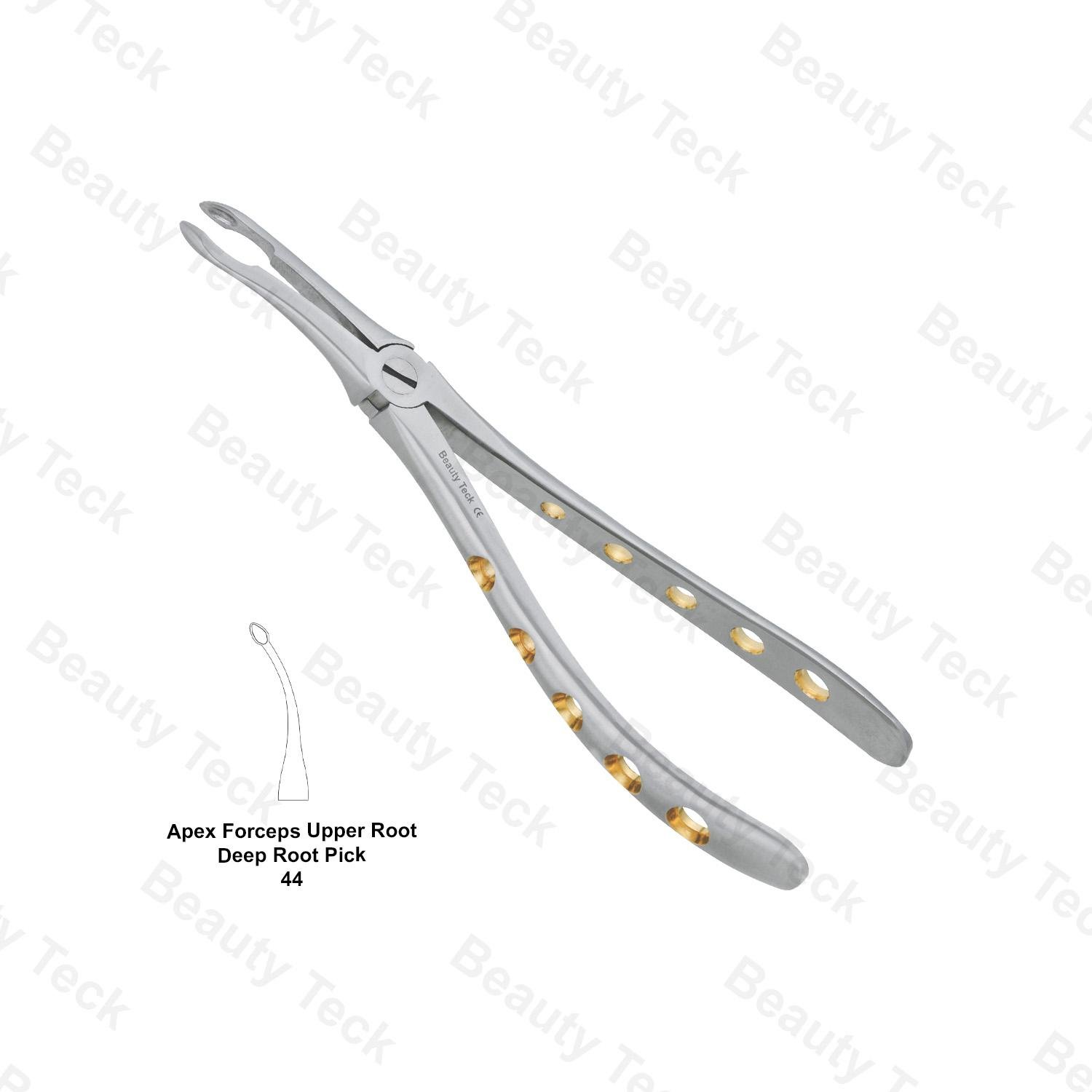 EXTRACTING FORCEPS  ENGLISH PATTERN HOLE HANDLER (APEX FORCEPS UPPER ROOT DEEP ROOT PICK FIG. 44 )