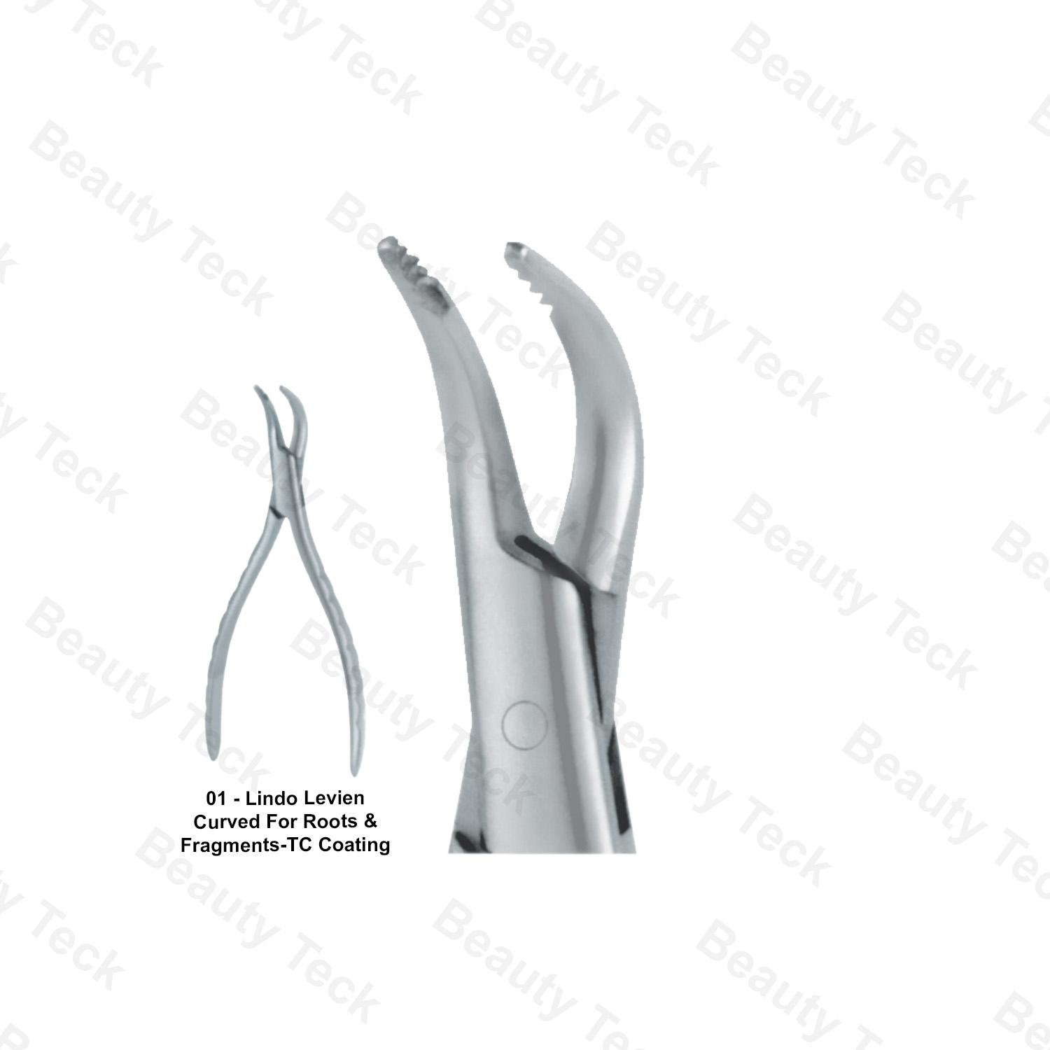 EXTRACTING FORCEPS AMERICAN PATTERN (LINDO LEVIEN CURVED FOR ROOTS AND FRAGMENTS - T.C COATING) FIG.