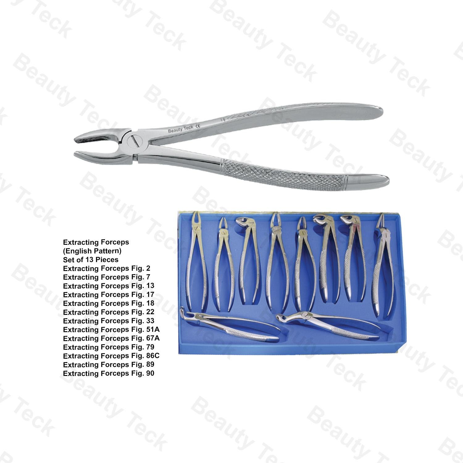 EXTRACTING FORCEPS ENGLISH PATTERN (SET OF 13 PIECES, FIG NO. 2, 7, 13, 17, 18, 22, 33, 51A, 67A, 79