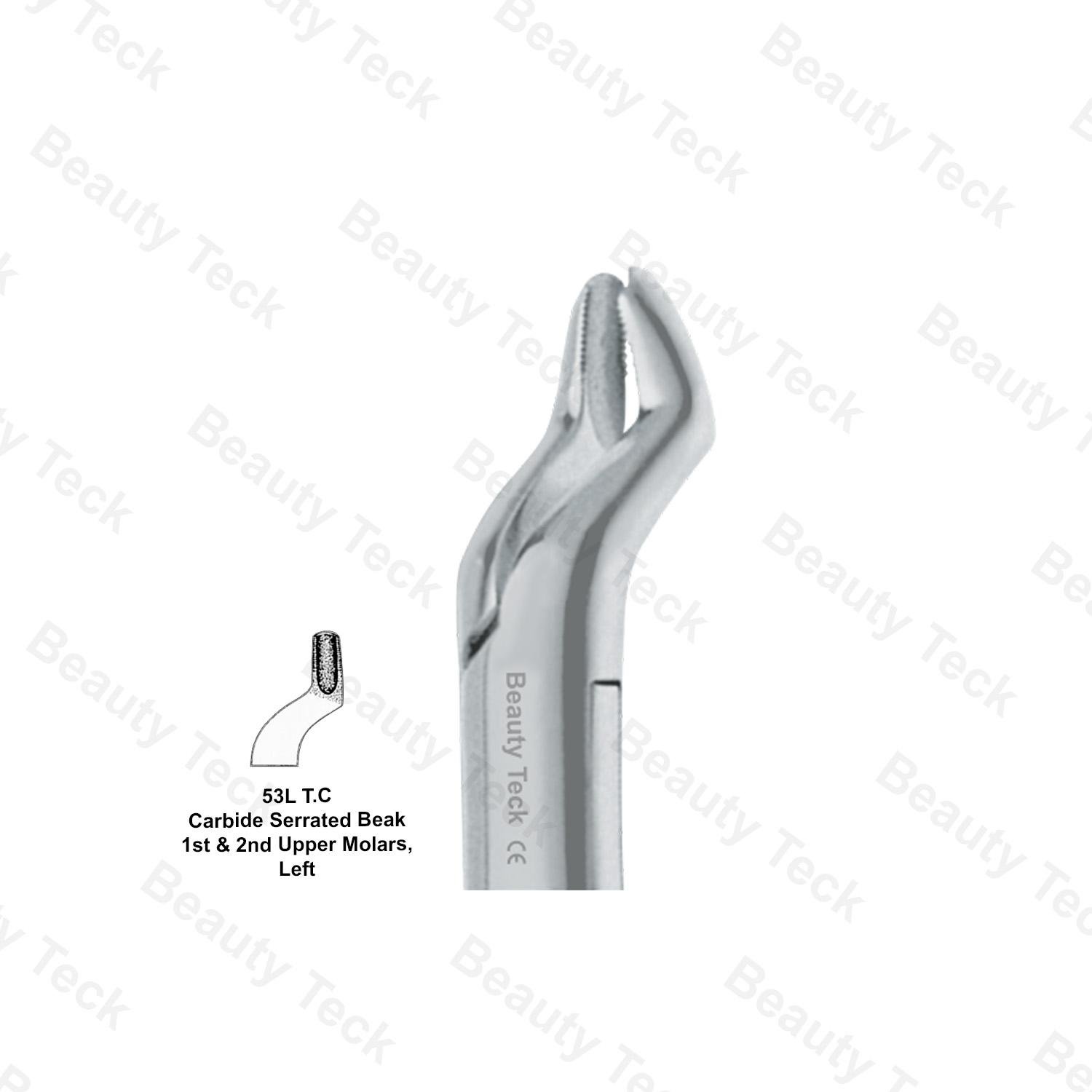  EXTRACTING FORCEPS AMERICAN PATTERN (CARBIDE SERRATED BEAK 1st & 2nd UPPER MOLARS, LEFT) #53L T.C