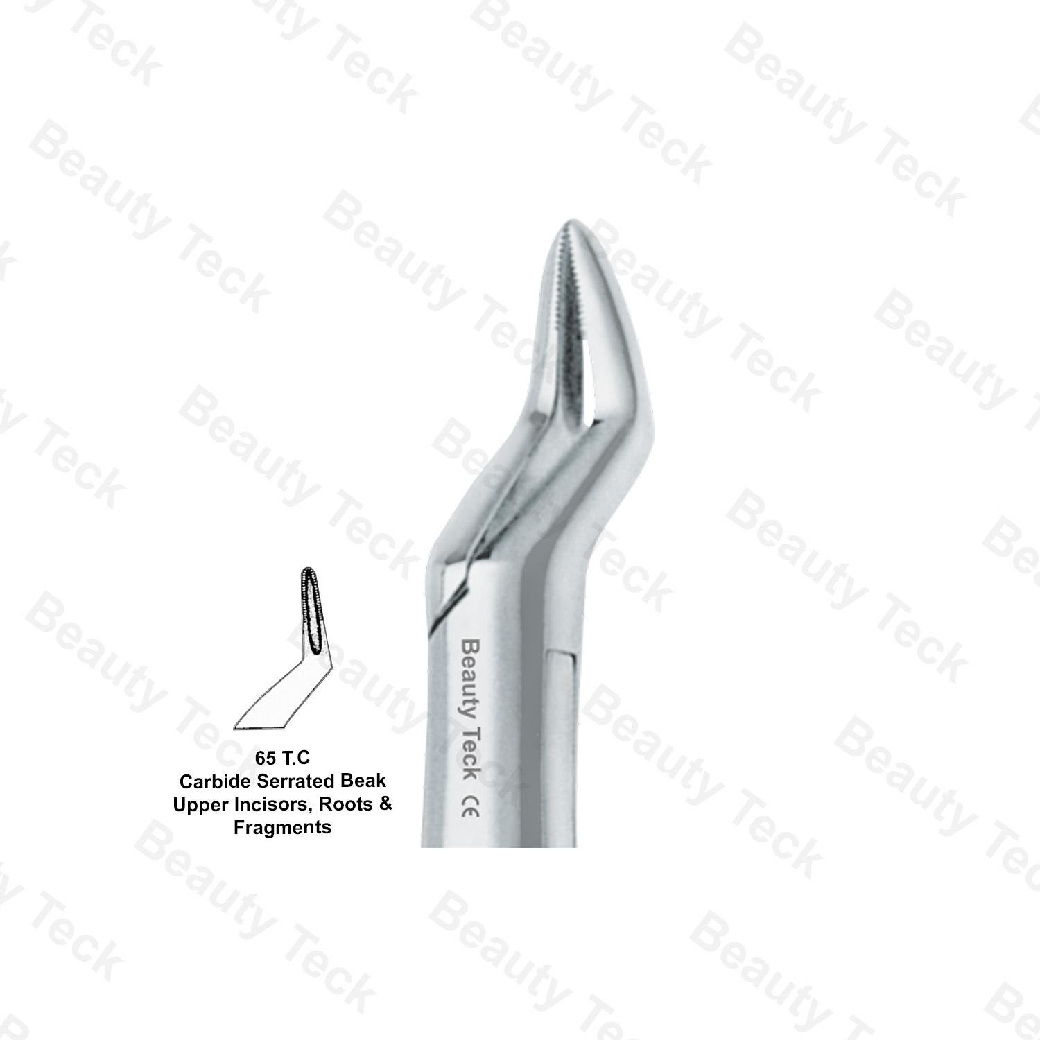 EXTRACTING FORCEPS AMERICAN PATTERN (CARBIDE SERRATED BEAK UPPER INCISORS, ROOTS & FRAGMENTS) # 65 T