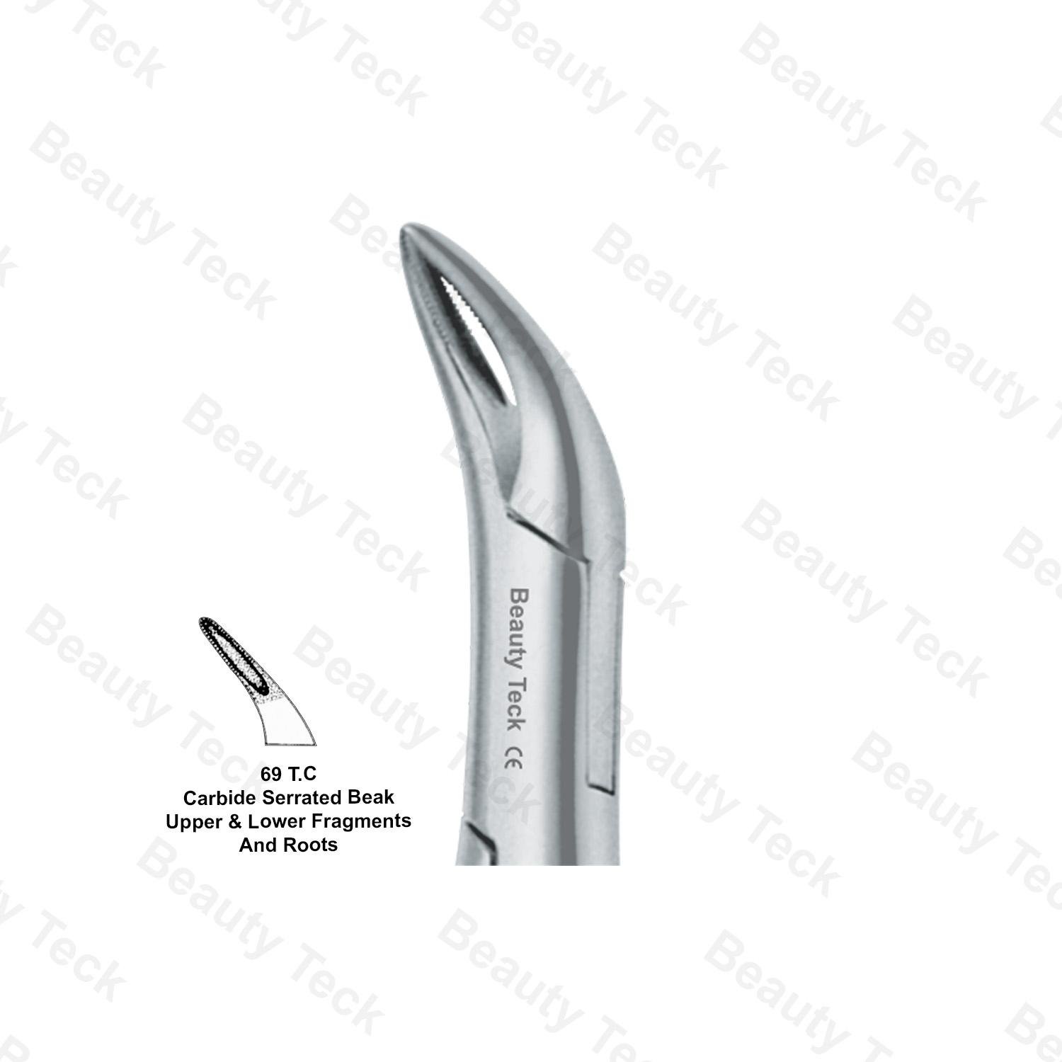 EXTRACTING FORCEPS AMERICAN PATTERN (CARBIDE SERRATED BEAK UPPER & LOWER FRAGMENTS & ROOTS) # 69 T.C