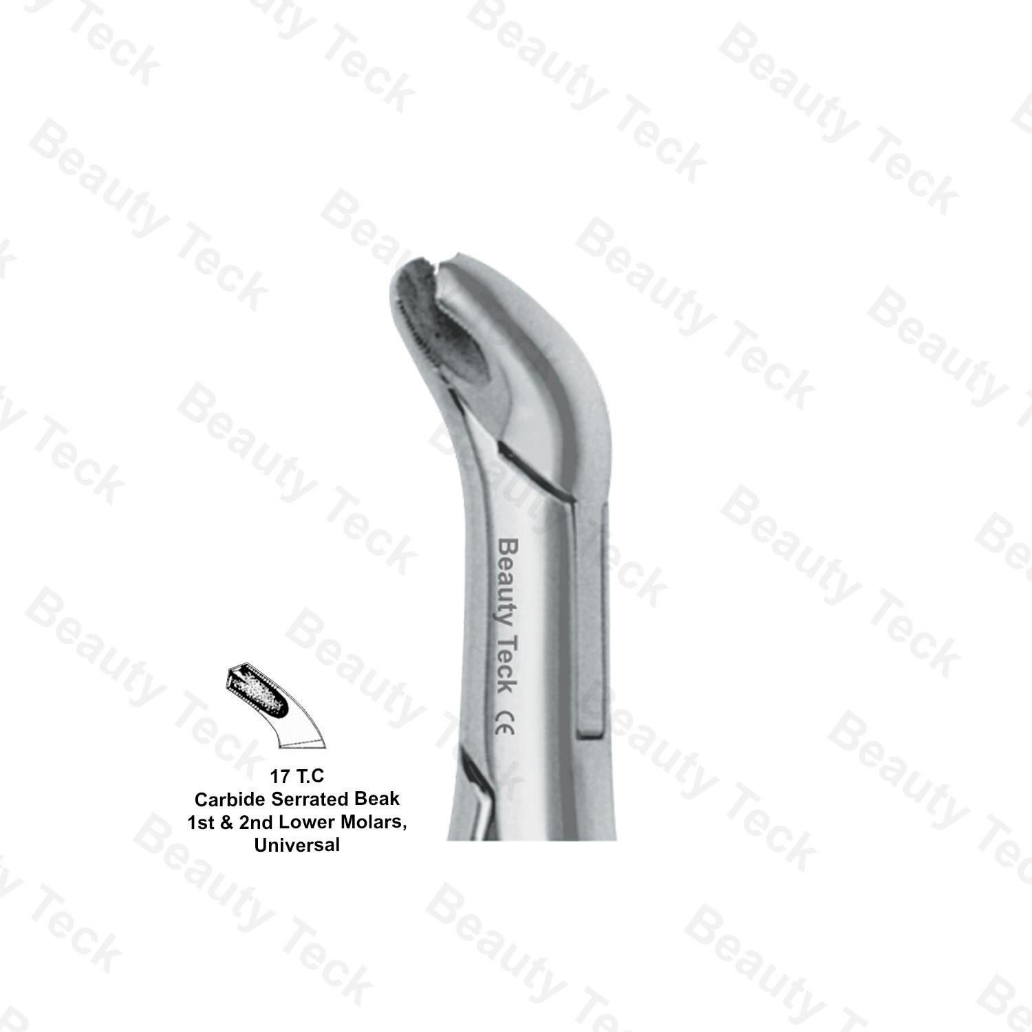 EXTRACTING FORCEPS AMERICAN PATTERN (CARBIDE SERRATED BEAK 1st & 2nd LOWER MOLARS, UNIVERSAL) #17 T.