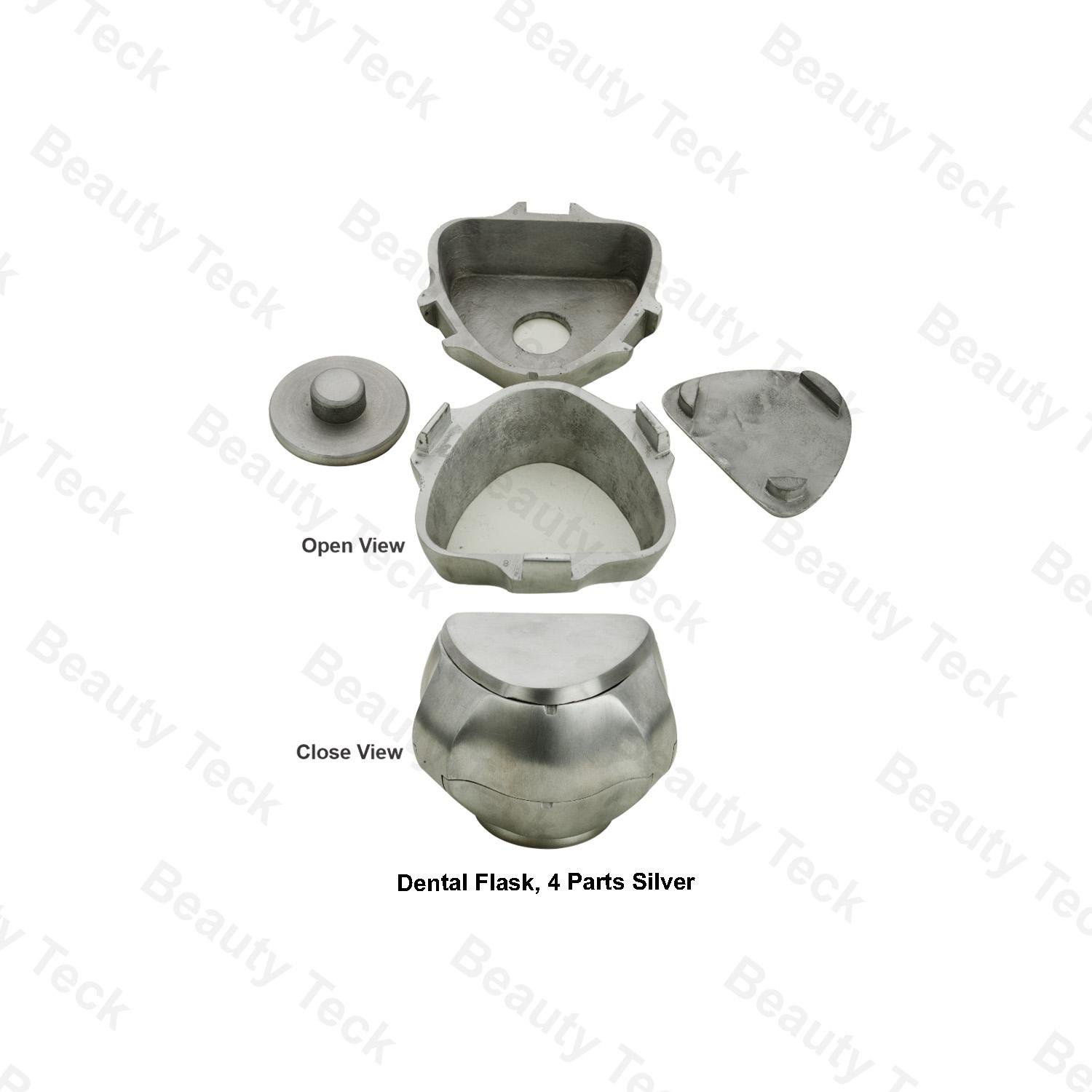 DENTAL FLASK 4 PARTS, SILVER (CLOSE VIEW)