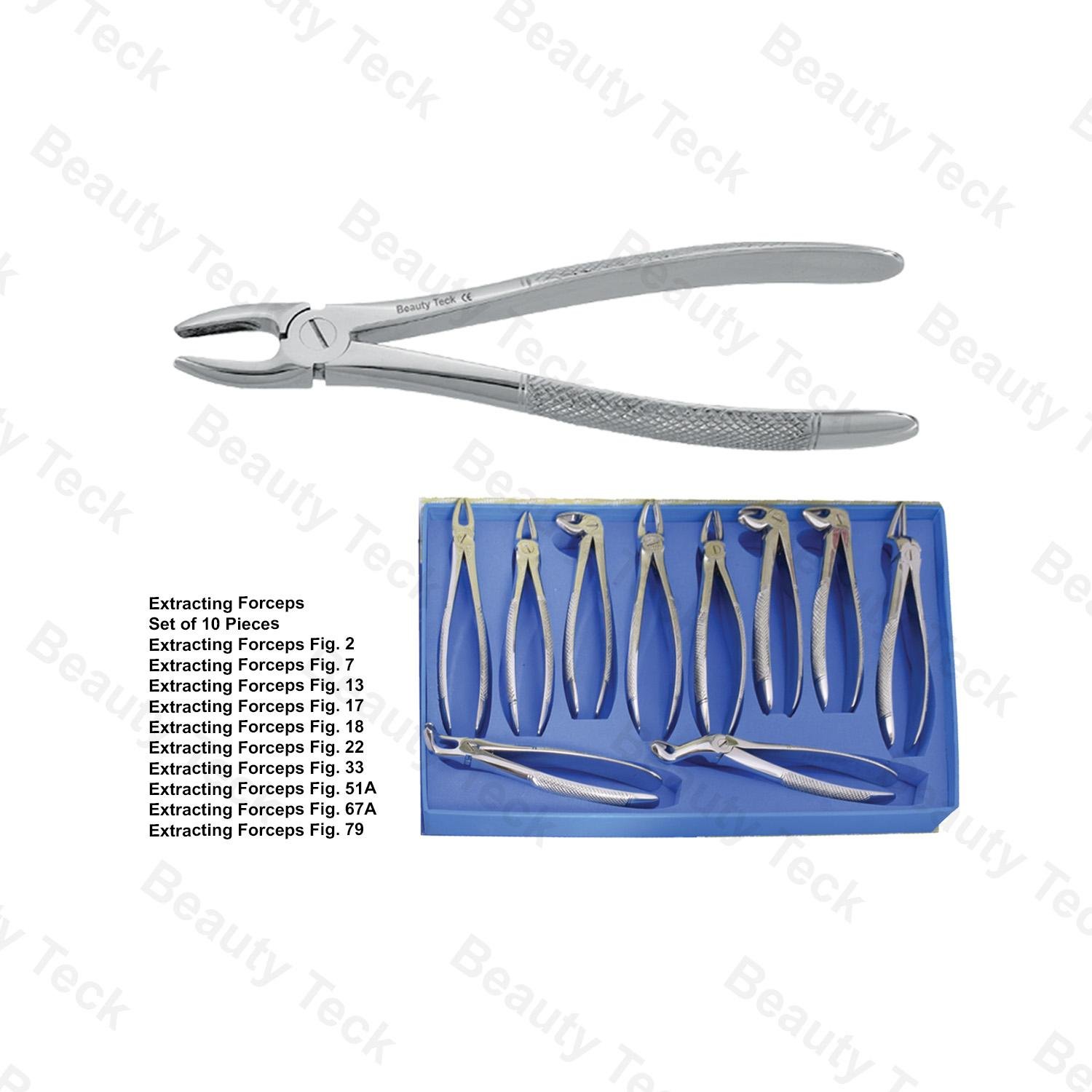 EXTRACTING FORCEPS  (SET OF 10 PIECES, FIG NO. 2, 7, 13, 17, 18, 22, 33, 51A, 67A, 79 ETC.)