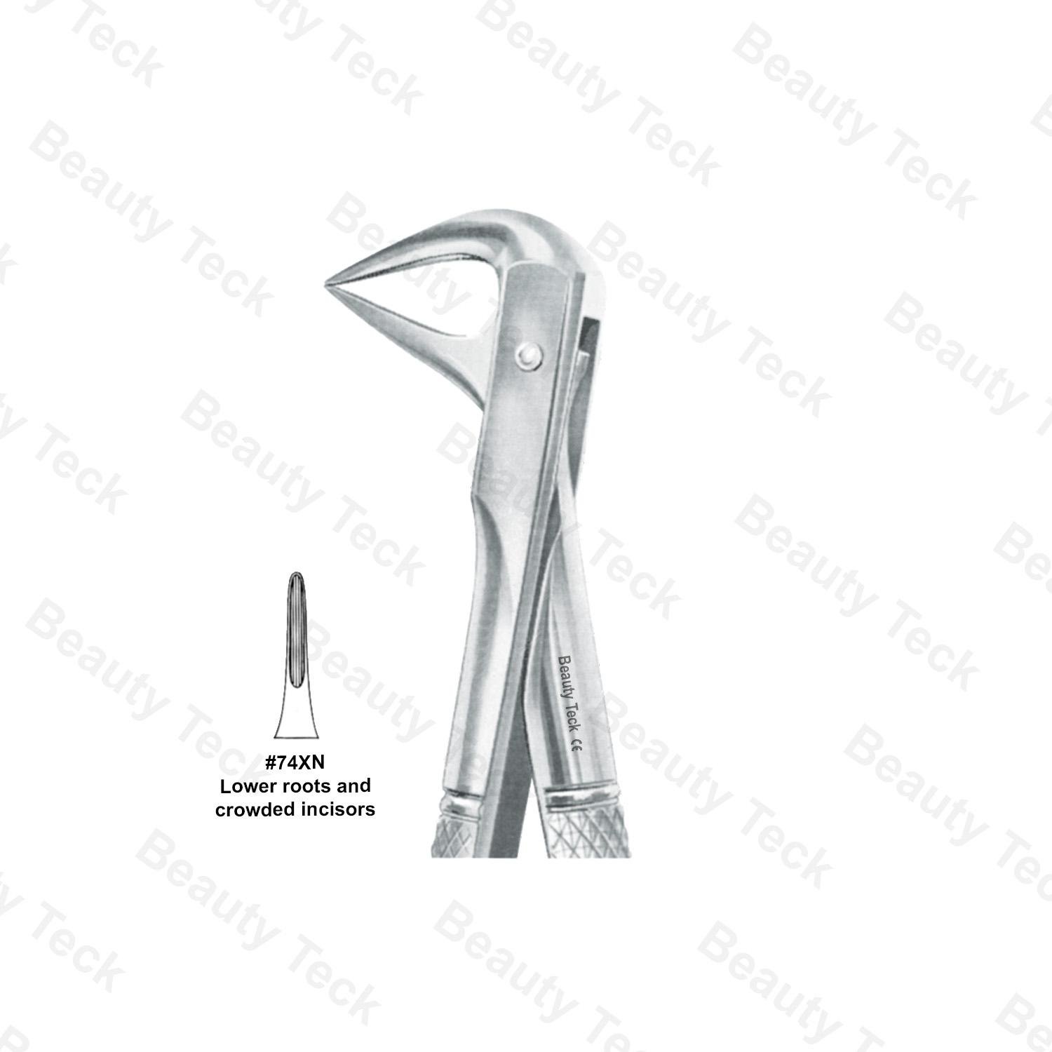 EXTRACTING FORCEPS #74 XN  L ENGLISH PATTERN (LOWER ROOTS AND CROWDED INCISORS)