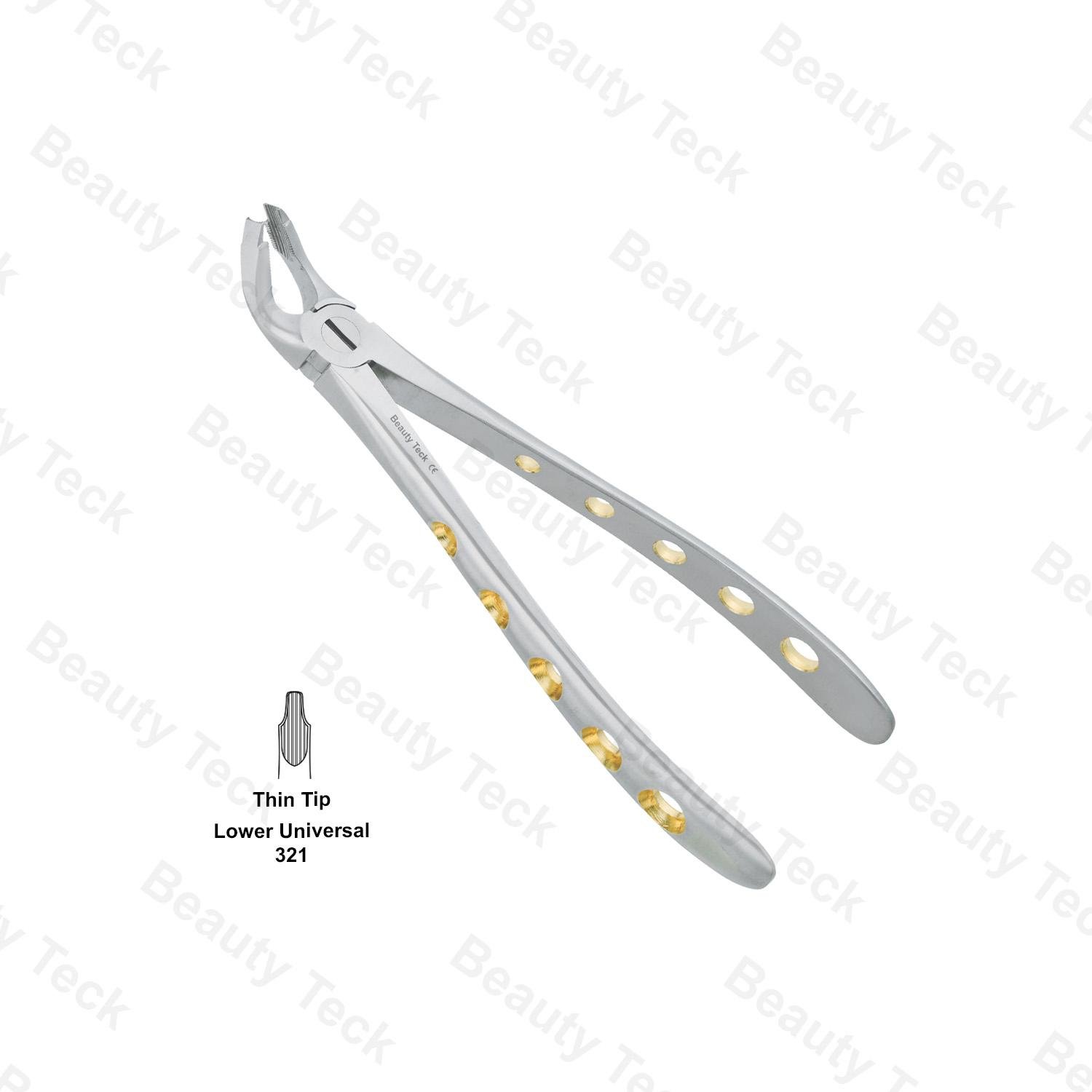 EXTRACTING FORCEPS  ENGLISH PATTERN HOLE HANDLER (LOWER UNIVERSAL FIG. 321 THIN TIP)