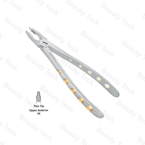 EXTRACTING FORCEPS  ENGLISH PATTERN HOLE HANDLER (UPPER ANTERIOR FIG. 34 THIN TIP)