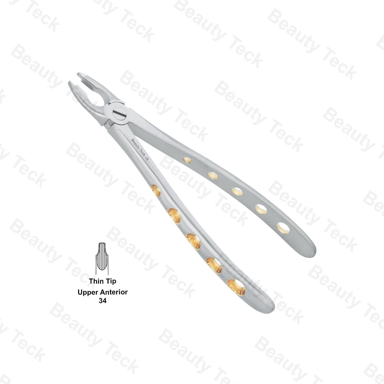 EXTRACTING FORCEPS  ENGLISH PATTERN HOLE HANDLER (UPPER ANTERIOR FIG. 34 THIN TIP)