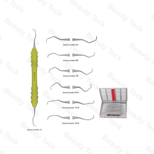 GRACEY CURETTES (SET OF 7 PCS) YELLOW SILICON HANDLE
