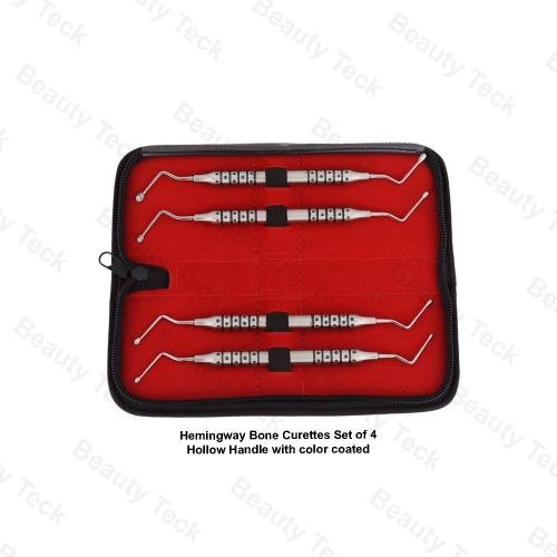 HEMINGWAY BONE CURETTES (SET OF 4) HOLLOW HANDLE WITH COLOR COATED 