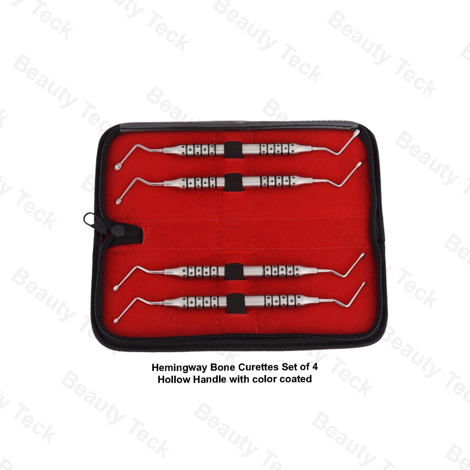 HEMINGWAY BONE CURETTES (SET OF 4) HOLLOW HANDLE WITH COLOR COATED 