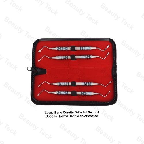 LUCAS BONE CURETTE D-ENDED (SET OF 4 SPOONS) HOLLOW HANDLE WITH COLOR COATED