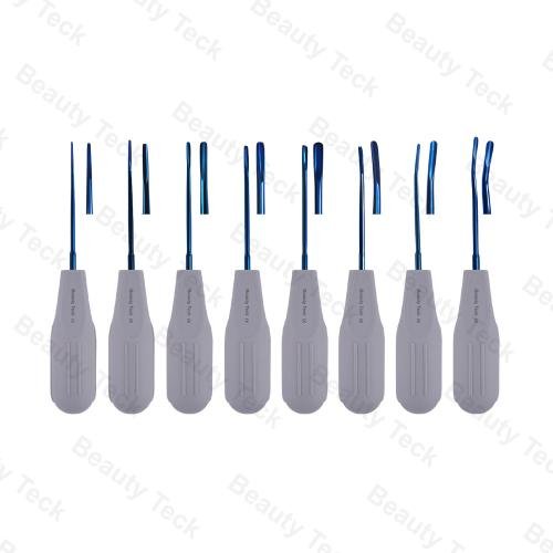 LUXATING ROOT ELEVATORS (SET OF 8 PCS) BLUE TITANIUM COATED TIPS