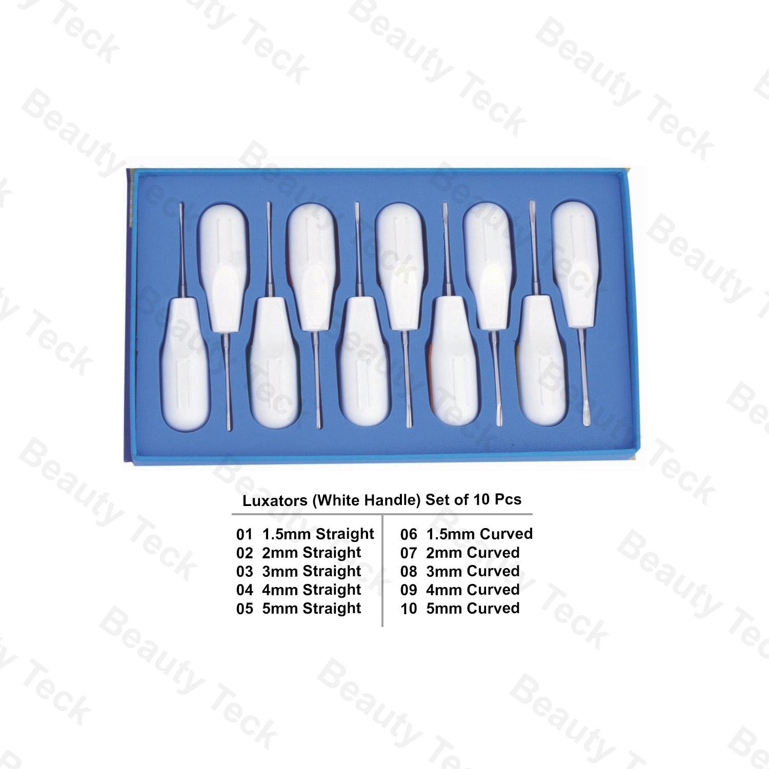 LUXATORS (WHITE HANDLE) SET OF 10 PCS. STRAIGHT/CURVED