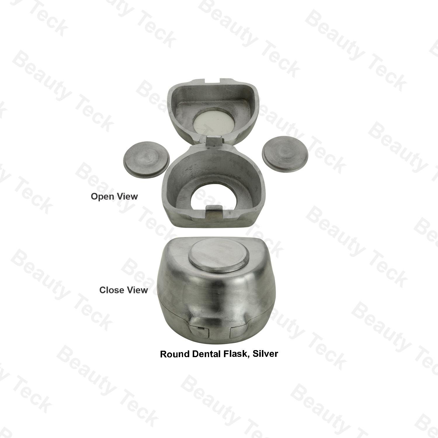 ROUND DENTAL FLASK, SILVER (CLOSE VIEW)