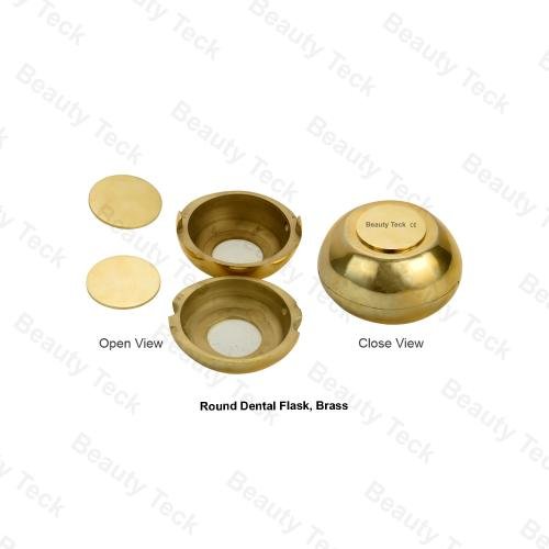 ROUND DENTURE FLASK,BRASS (CLOSE VIEW)