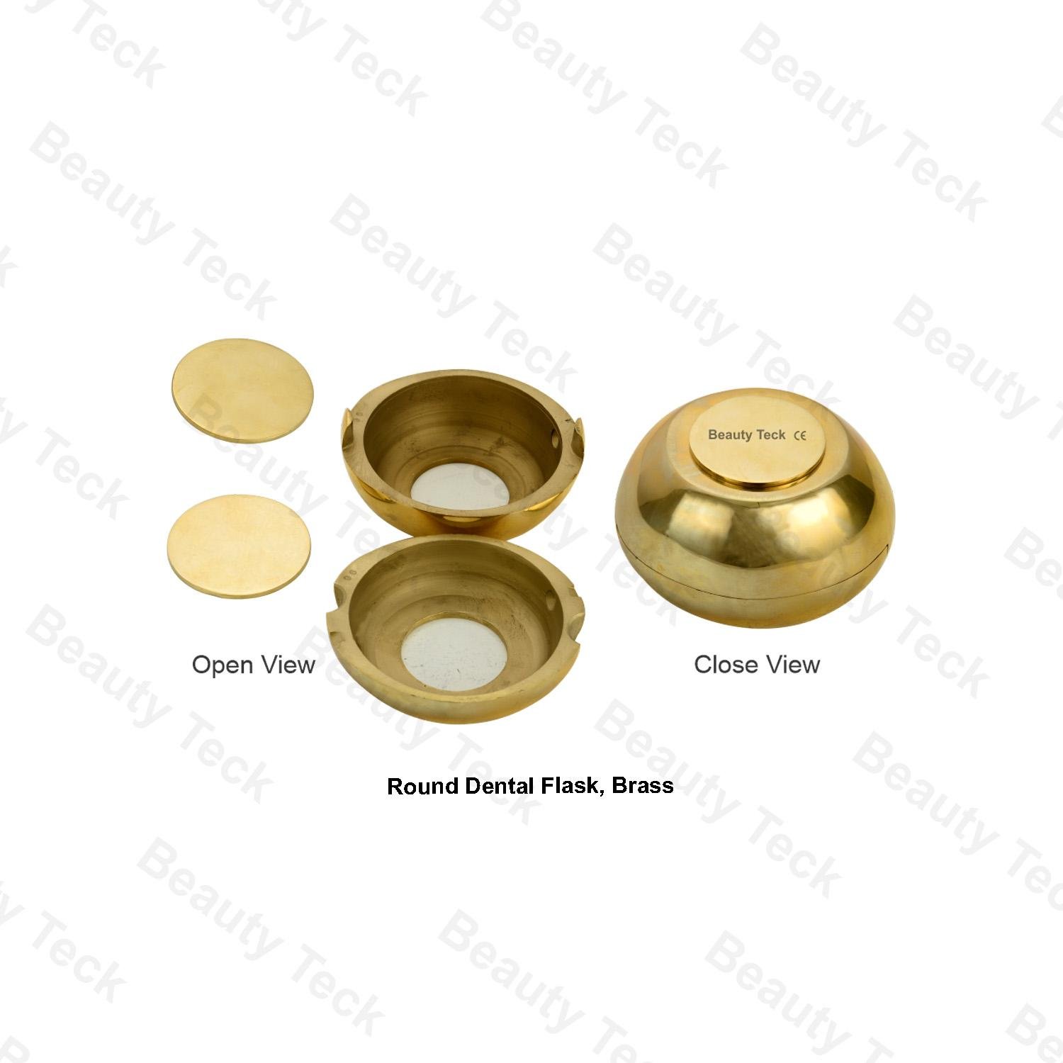 ROUND DENTURE FLASK,BRASS (CLOSE VIEW)