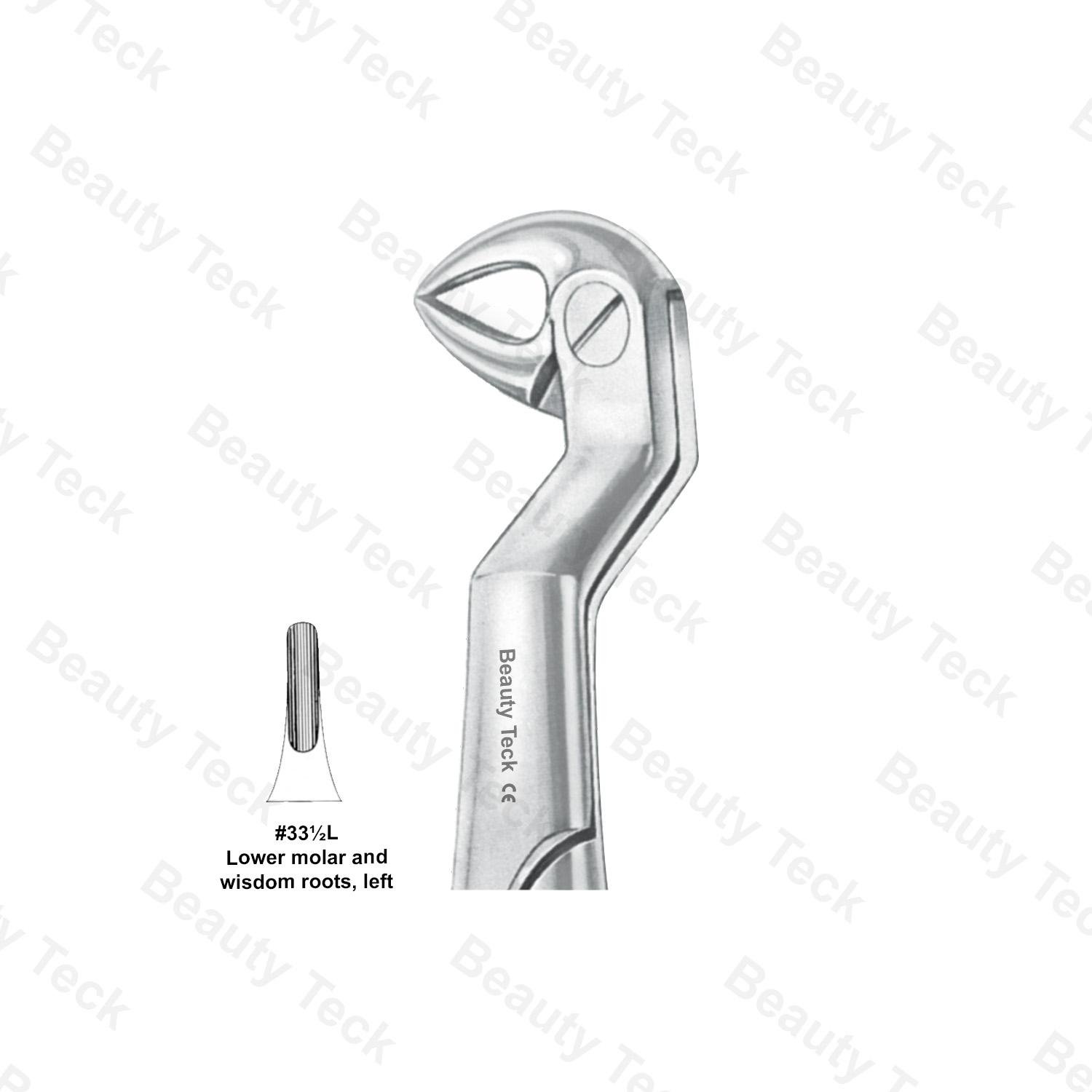WISDOM EXTRACTING FORCEPS ROUTURIER 33 1/2 L ENGLISH PATTERN (LOWER MOLAR & WISDOM ROOTS , LEFT)